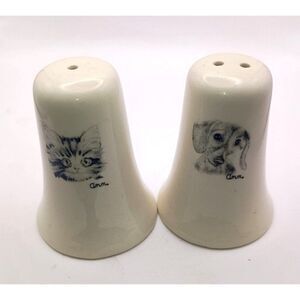 Ann Adams Porcelain Ceramic Cat and Dog Salt and Pepper Shakers, Vintage